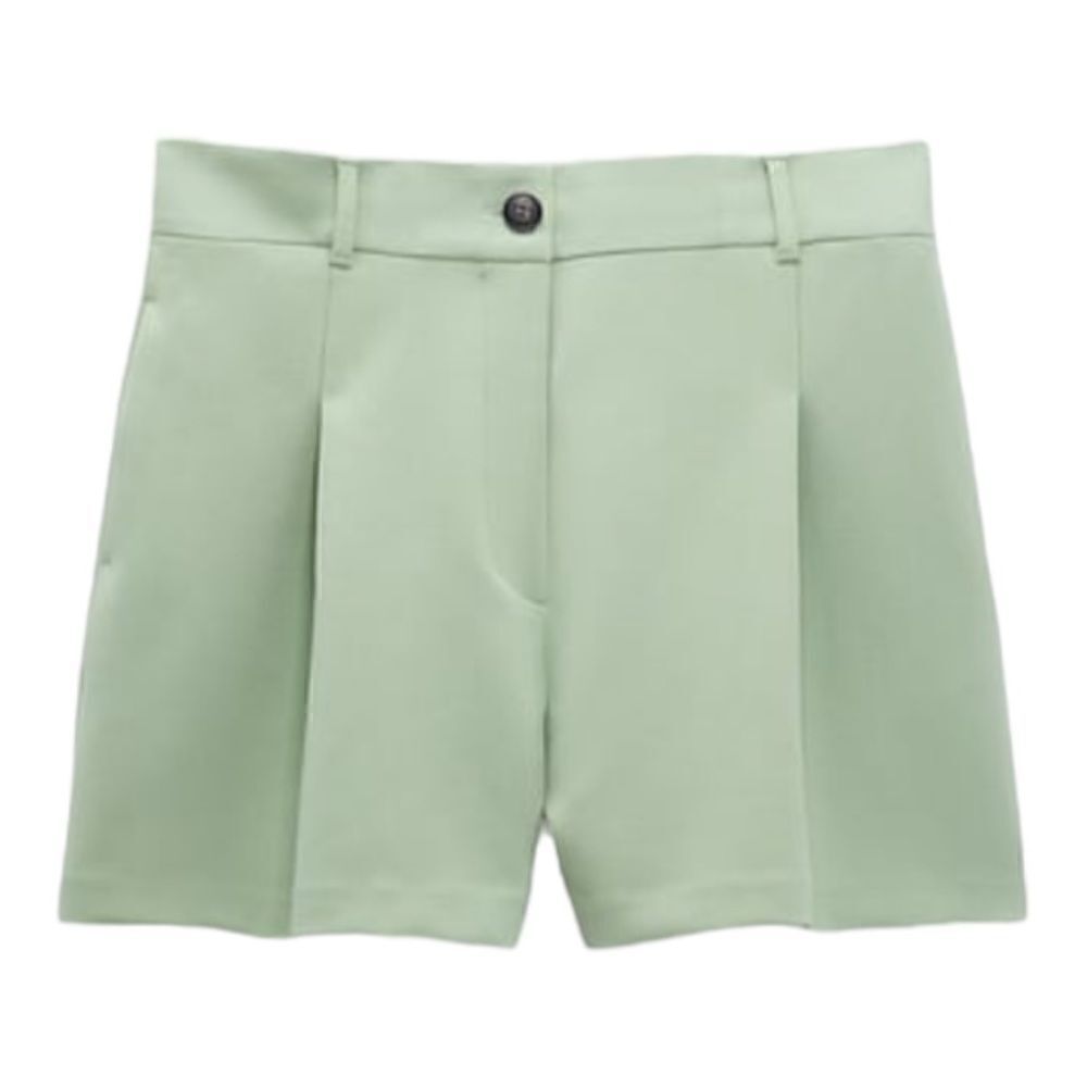 ZARA Light Green High Rise Pleated Shorts NWT Size S XL - Picture 2 of 15